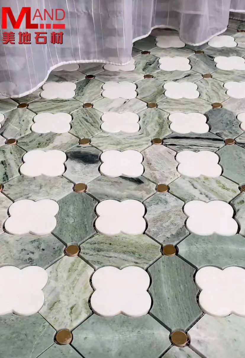 Factory direct sales marble mosaic parquet carpet flooring multiple patterns White gold edge floor