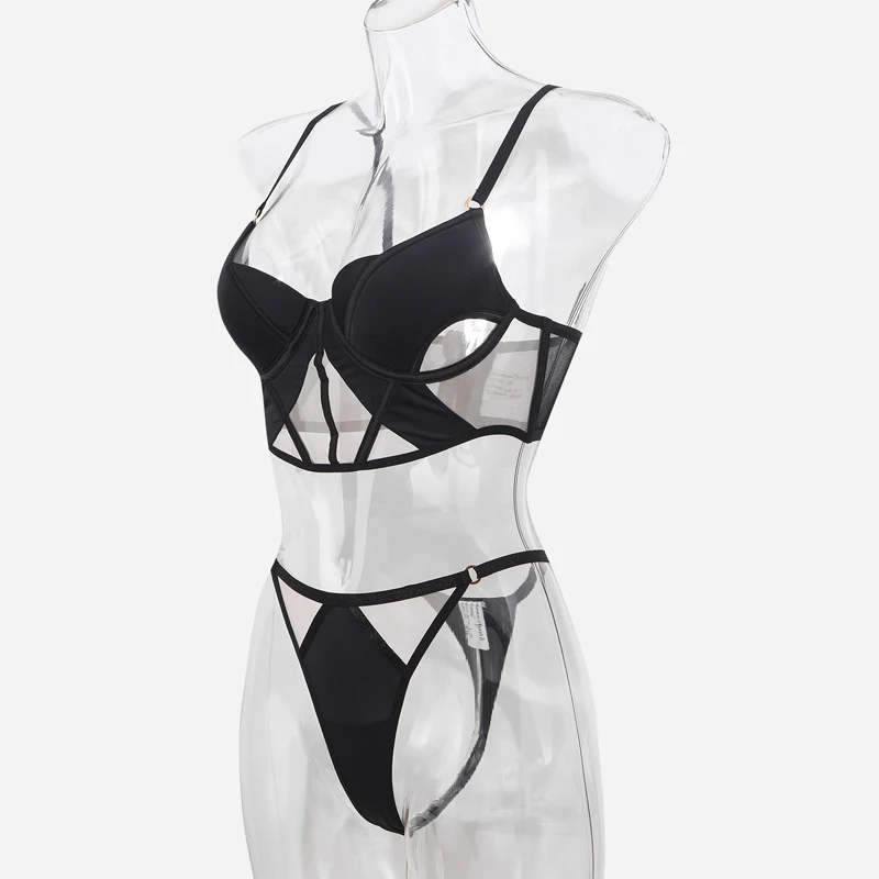 New Fashion Sexy Lingerie mid-rise Bra And Panties Sets Sexy Lingerie Women Solid Underwire Lingerie Set