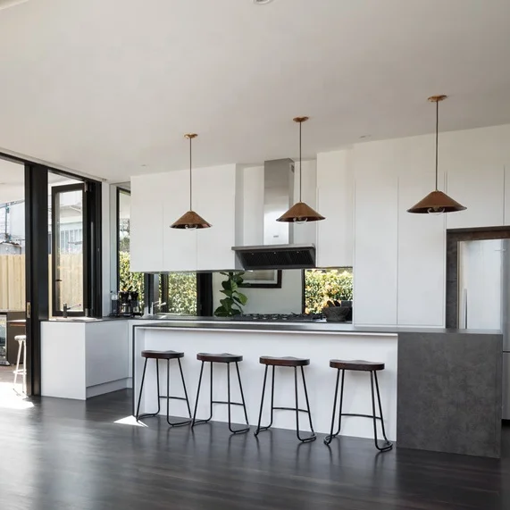 Uv colored pvc design modern white lacquer doors melamine finish kitchen cabinet