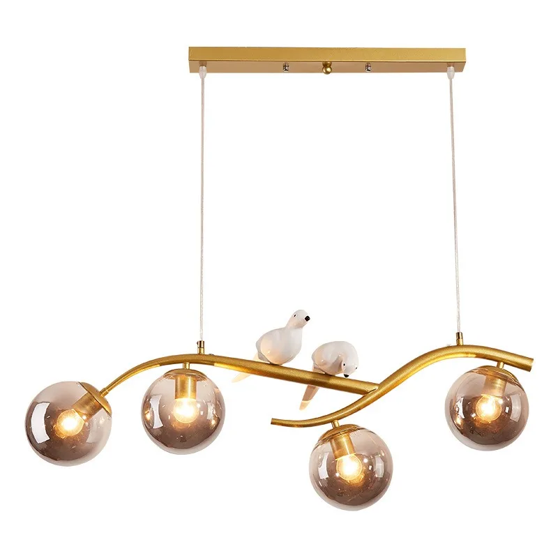 Modern Light Luxury Led Light Creative Bird Glass Bulb Long Strip Pendant Lights Restaurant Chandeliers
