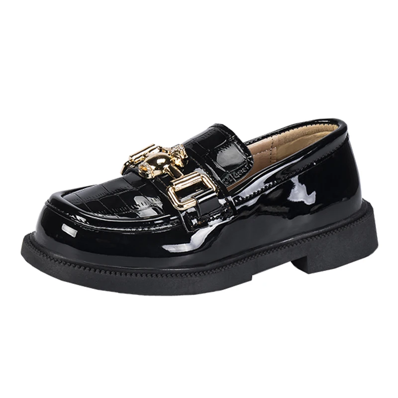 Spring Autumn Fashion Style Solid Color Black Girl White Leather School Kids Shoes For Dress
