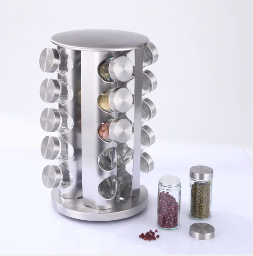 Spinning Spice Rack Jar Spice Rack Organizer for Cabinet Steel Kitchen Seasoning Organizer with Empty Jars and Lables for Counte
