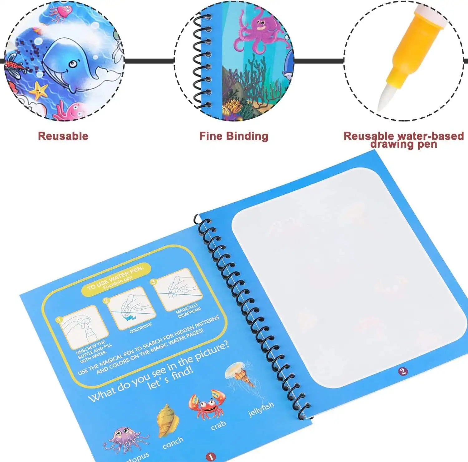 Reusable Doodle Magic Water Coloring Book Water Paint Books with Pen