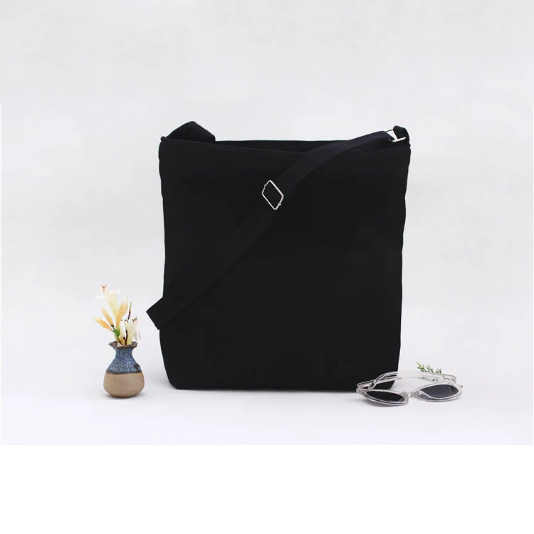 Many color option crossbody cotton bags custom pink cotton poly blend canvas tote message bag letter with zipper