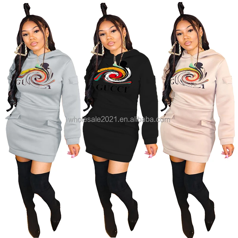 
Лидер продаж, женское весеннее модное повседневное пикантное флисовое Свободное длинное платье с длинным рукавом и круглым вырезом и капюшоном для женщин, оптовая продажа 