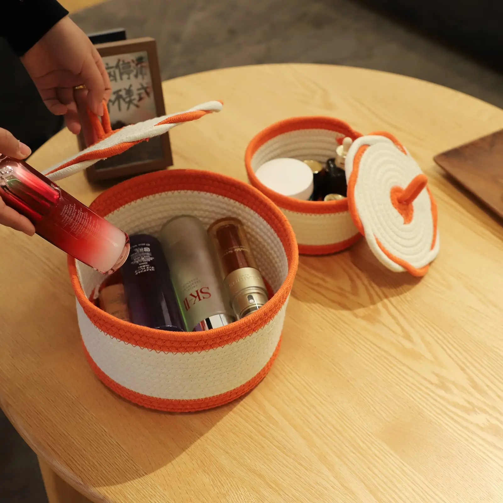 Round cute shape eco-friendly small knit cotton rope basket for home storage