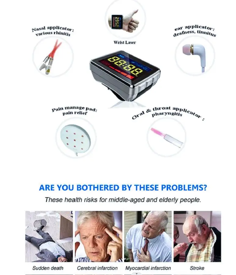 650nm cold laser therapy wrist watch wearable devices smart watch for diabetics high blood pressure treatment