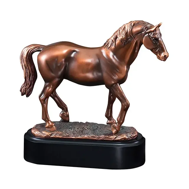 Shengye factory direct small resin standing animal bronze horse statue sculpture home office desktop ornaments