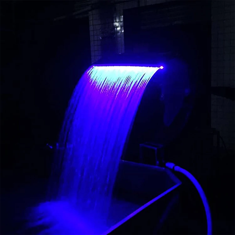 Factory Make Customized Stainless Steel RGB LED Light Spillway Cobra Waterfall For Homes Decorative