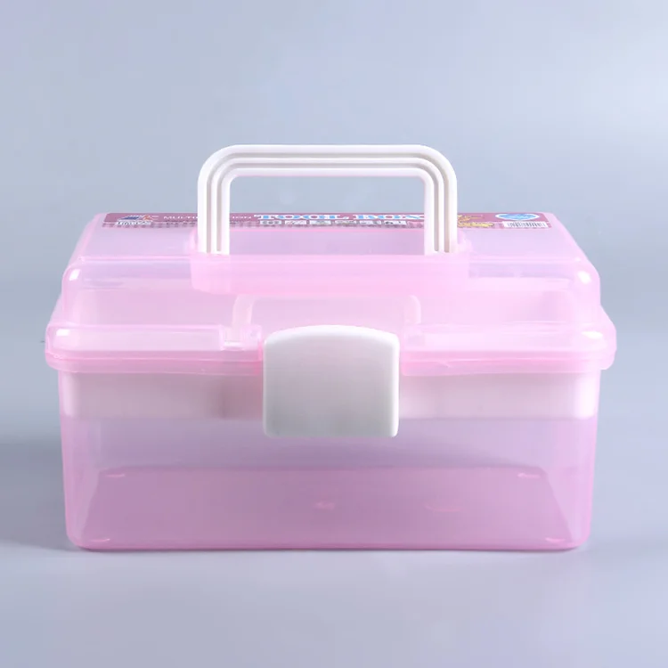 Wholesale hard plastic 10 inches Transparent double layer portable flat multi-drawer  jewelry storage box