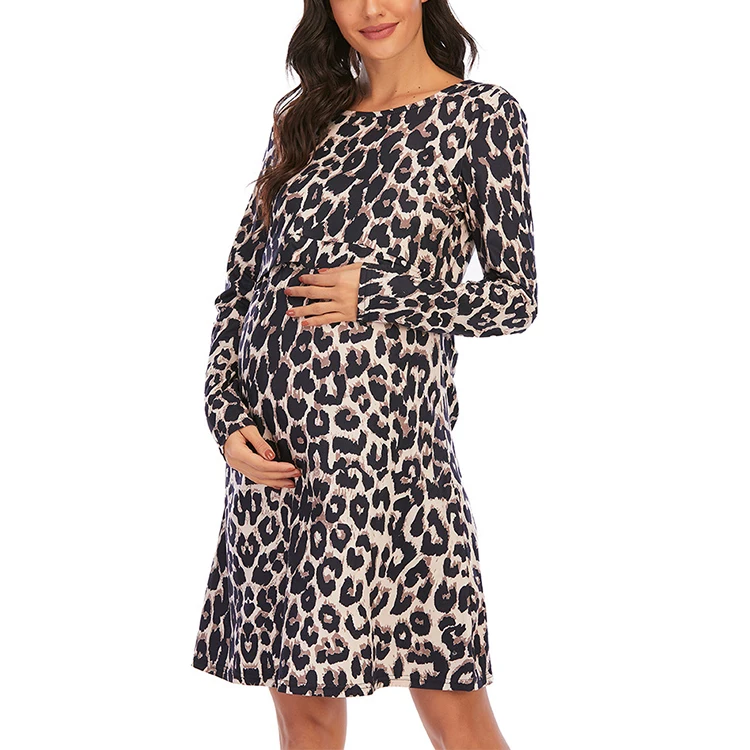RTS maternity dresses elegant women leopard casual maternity dresses pregnant clothes