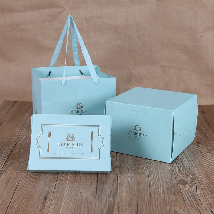 wholesale custom logo cheap foldable PVC window colorful paper cake box with suitable bag for weeding,new year,birthday