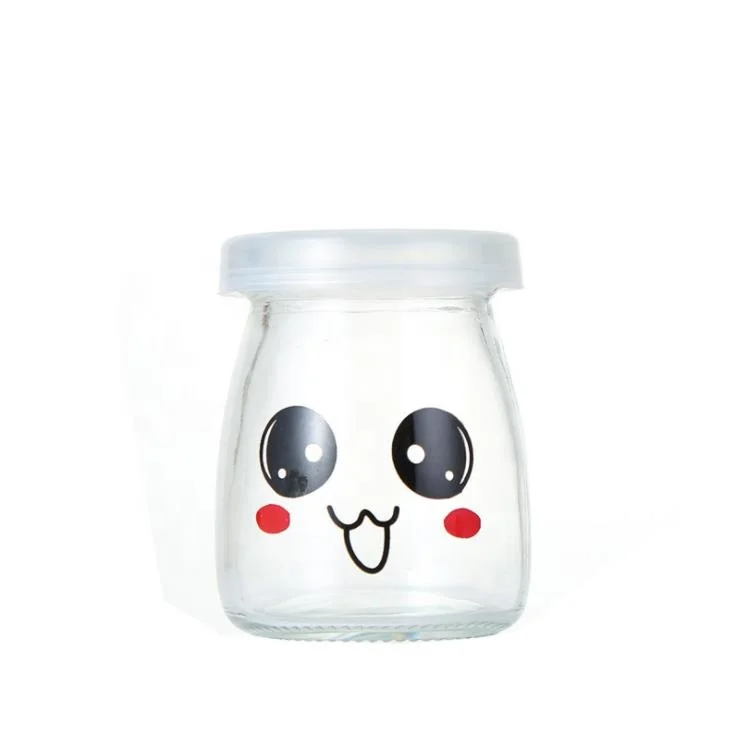 Silk Printing Expression Patterns Fashionable Cute Mini Glass Yogurt Pudding Bottle/Cup/Mug/Jar/Container