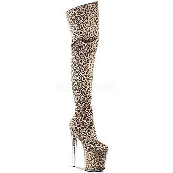 Super high heels fine heel waterproof table sexy nightclub leopard print 20cm hate sky high knee boots steel pipe dance shoes