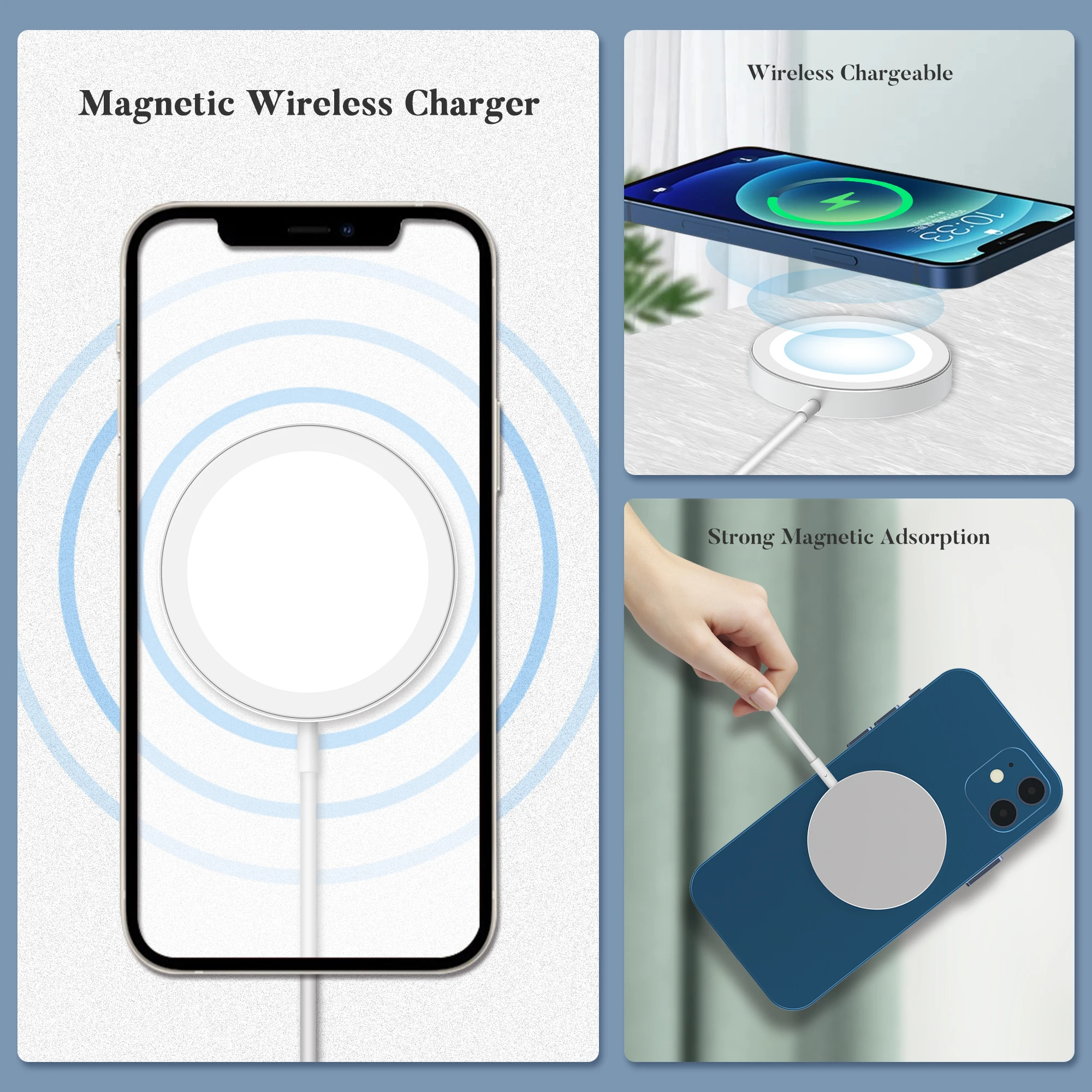 Universal Adapter support 15w usb-c port wireless qi magnetic android phone charger