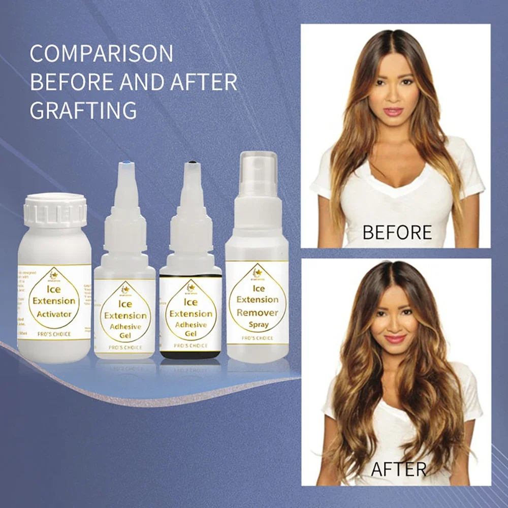 Ice Hair Extension Glue Gel Kit for Cold Bonding Hair Extension Four Bottle Kit