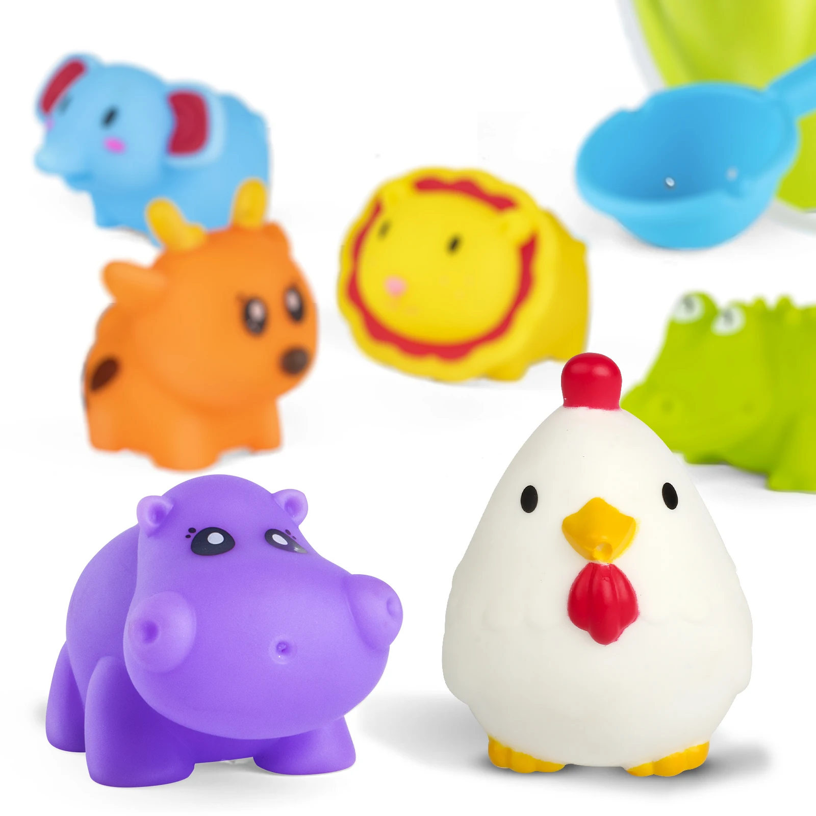 12PCS Bulk Cartoon Child Rubber Bath Toy Animal Toddler Squirter CPC Forest Squishy Animal For Kids 3-5 Years