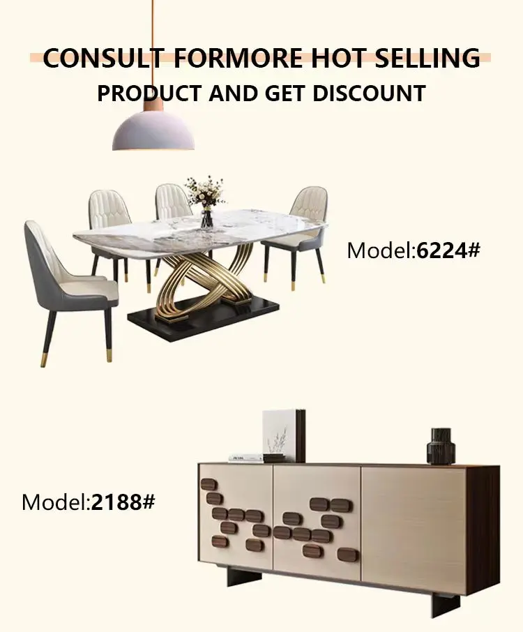 Luxury Stainless Steel Base Sintered Stone Top Round Dining Table with 6 chairs For Living Room Dining Table Set