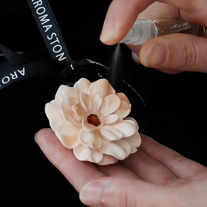 Household Fragrance diatomite ceramic flower car aromatherapy camellia hanging aroma stone