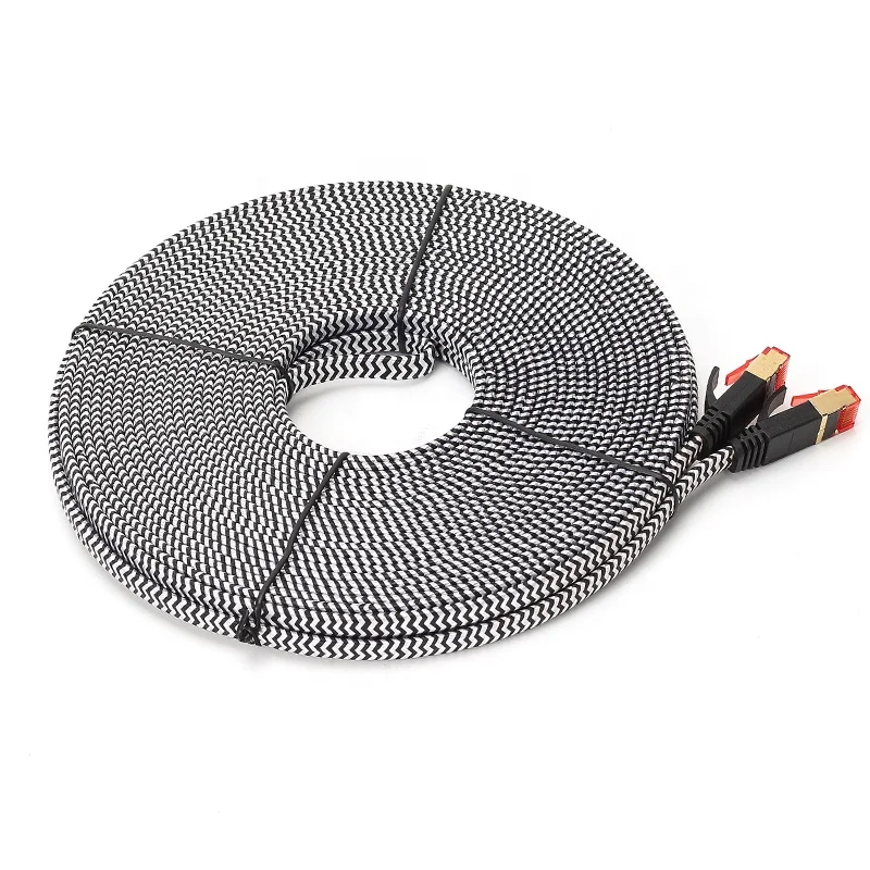 Flat Fabric Cat8 Network Patch Cable Slim STP FTP High Speed Patch Cord BC 24awg 26awg 28awg Cat7 Cat 8 Ethernet Patch Cable