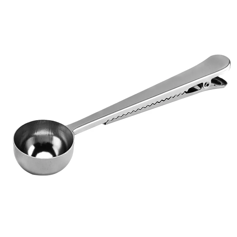 Unique kitchen gadgets Stainless Steel coffee bean scoop Cereals milk scoop measuring spoon metal coffee spoon With sealing clip