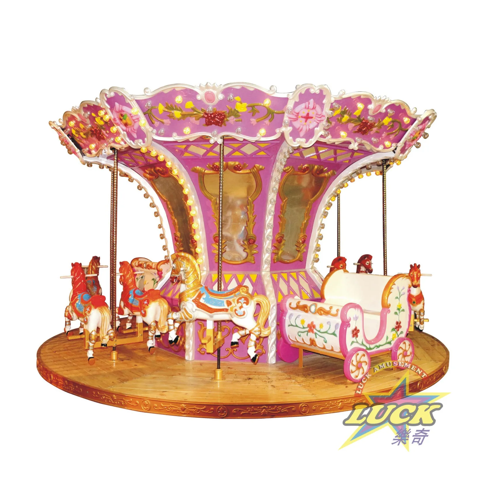 
Fairground Attraction Outdoor Kids Luxury Amusement Park Equipment Ride Horses Carousel 