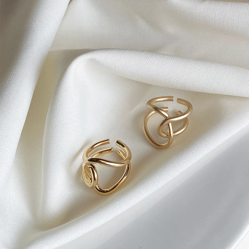 Wire Twisted Bright Matte Gold Rings Irregular Geometric Rings for Women Statement Open Rings Resizable 2019 Fashion Jewelry