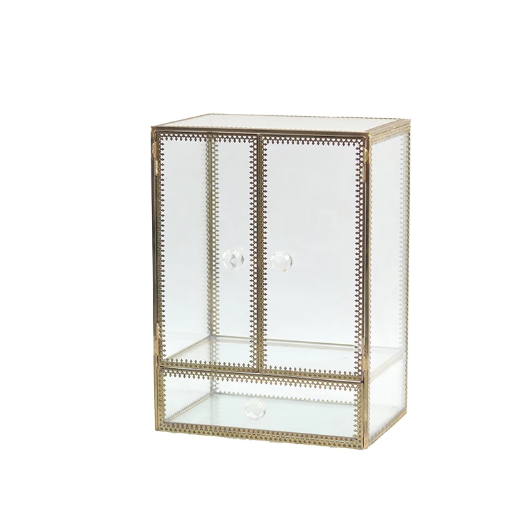 Wholesale Gold Clear Makeup Storage Vintage Glass Makeup Organizer