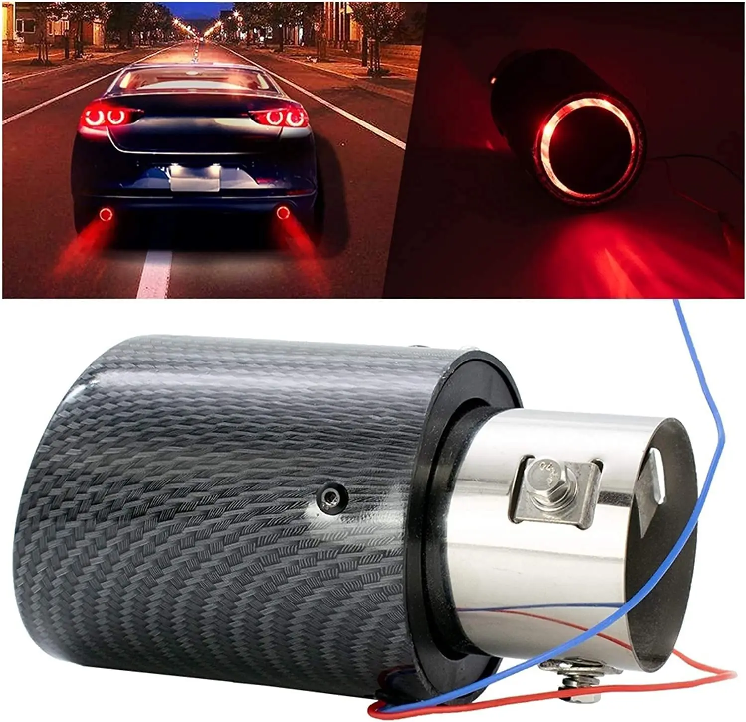 Factory Universal LED Fire Flame Car Exhaust Tip Muffler Pipe For 35-63mm Steel With Led Light