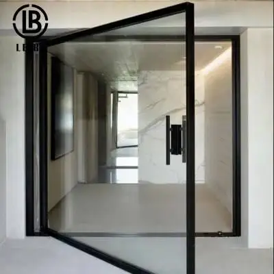 Canada pivot front door black aluminum frame tempered glass electronal entry pivot doors