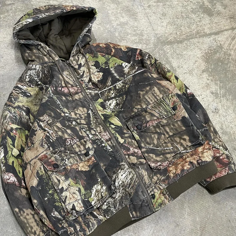 Custom Distressed Hoody Jacket 400 GSM Zipped Zip Up Sublimation Printed Vintage Wooded Real Tree Camo Camouflage Hoodie For Men