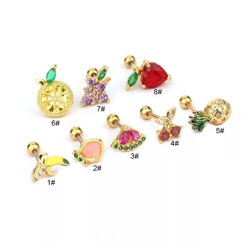 YW Dainty Cherry Lemon Banana Orange Fruits Series Crystal Ear Helix Daith Conch Tragus Stud Piercing Jewelry Earring
