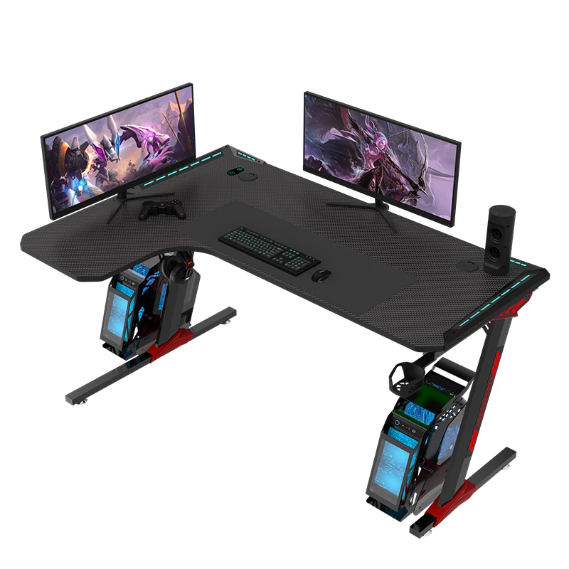 AOR Esports Wholesale E-Sport L Shape Gaming desk Lighting Led Gaming Table Pc Desk RGB