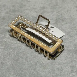 Women 9cm big large pearl Acetate Metal Alloy Square Hair Clip Claws