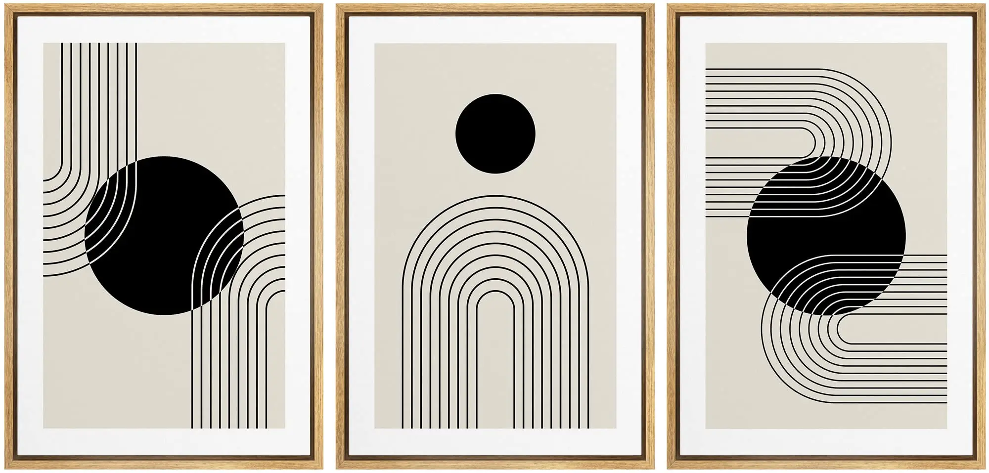 Framed Wall Art Print Set Black Dots with Swirling Line Abstract Patterns Digital Art Modern Art Bohemian Wall Painting