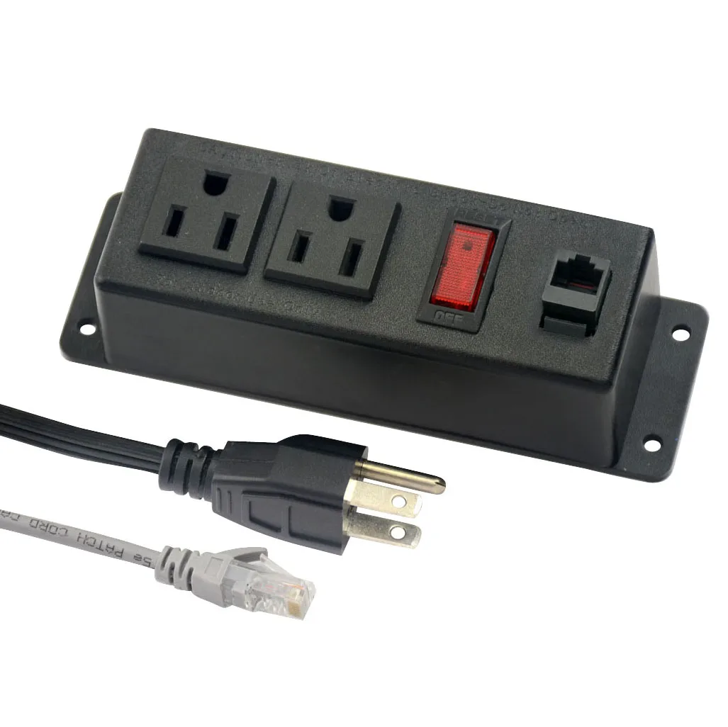 Factory Directly Sales Table Top Socket 10A Electric Socket AC US Dual Power Outlets With Internet Ports & Switch Button