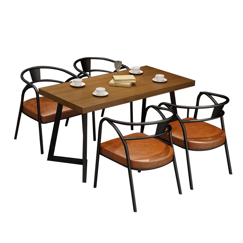 Solid wood dining table American bar restaurant milk tea shop chair wrought iron restaurant table and chair combination