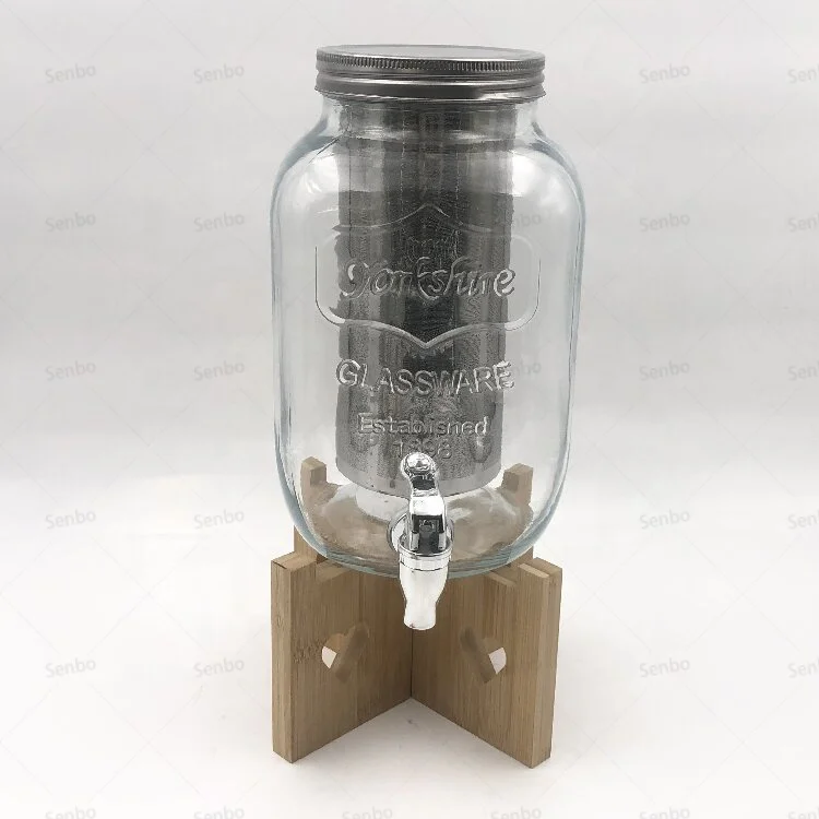 Wholesale Glass Juice Dispenser with Fruit Infuser Stainless Steel Spigot and Stand 4L 5L 8L