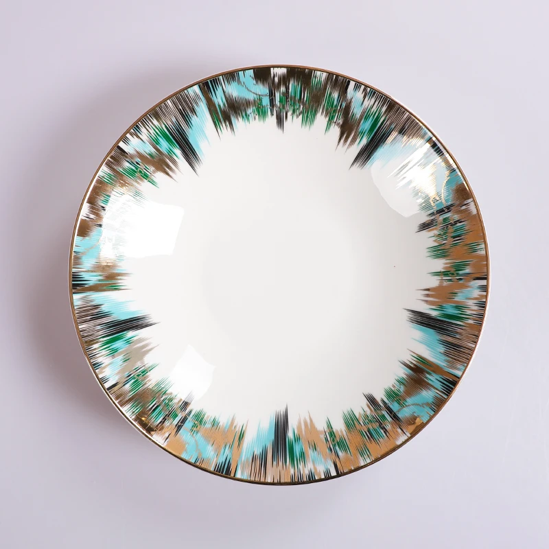 PITO Modern Luxury Bone China Dinnerware Plate Novelty Green Decal Design Christmas Bone China Tableware Banquet Bowls for HoReC