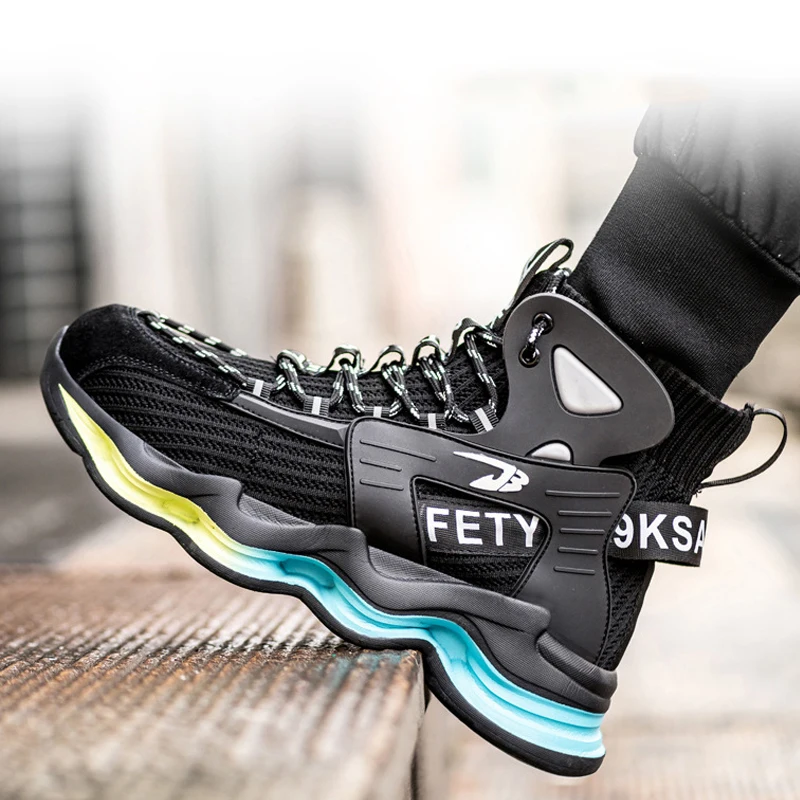 OEM mesh upper lightweight security safety shoes breathable men high cut steel toe work boot