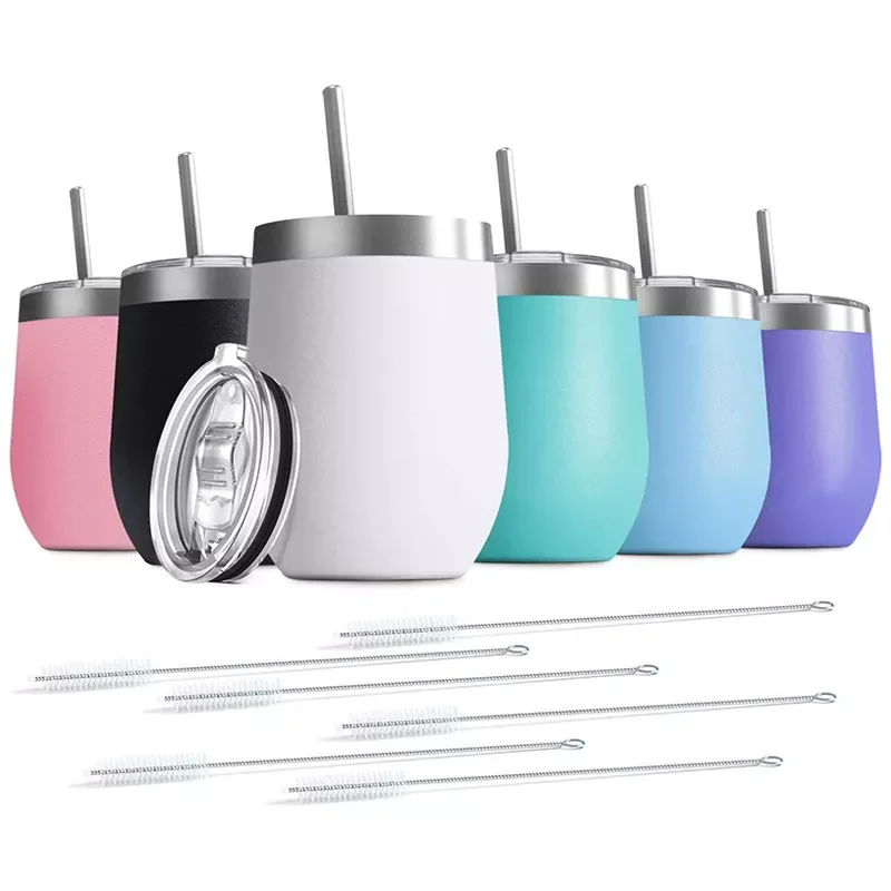 Free Sample 12oz Wine Tumbler Custom Logo Stainless Steel Egg Shaped Seamless Wine Glass