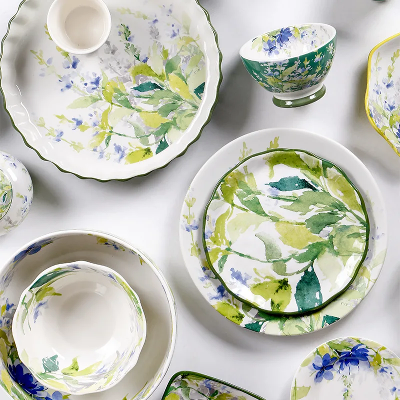 Творческая свежая паста тарелка в пасторальном стиле глубокая с фруктами керамический Прохладный цветочный чайный набор Посуда
