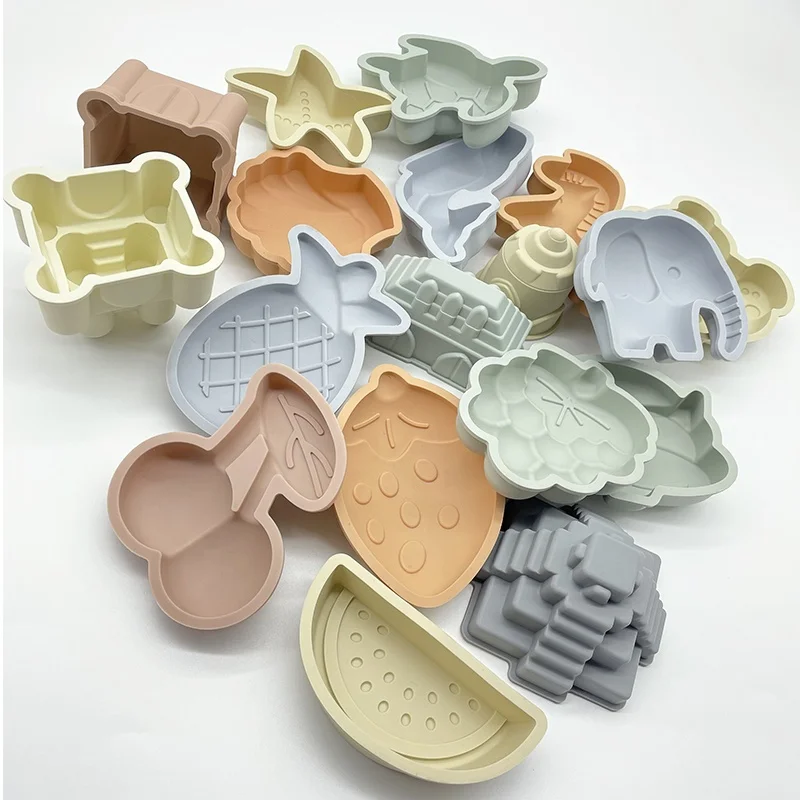 Экологичные мини-игрушки с песком, набор силиконовых форм для активного отдыха с замком, формочкой для фруктов, океана и животных, совместимы с любыми формовками для пляжа