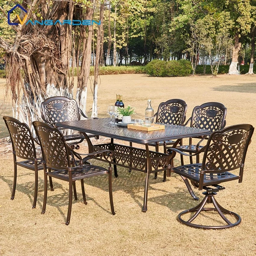 Wholesale Outdoor Picnic Table Set Patio Cast Aluminum Furniture With 6 Seaters