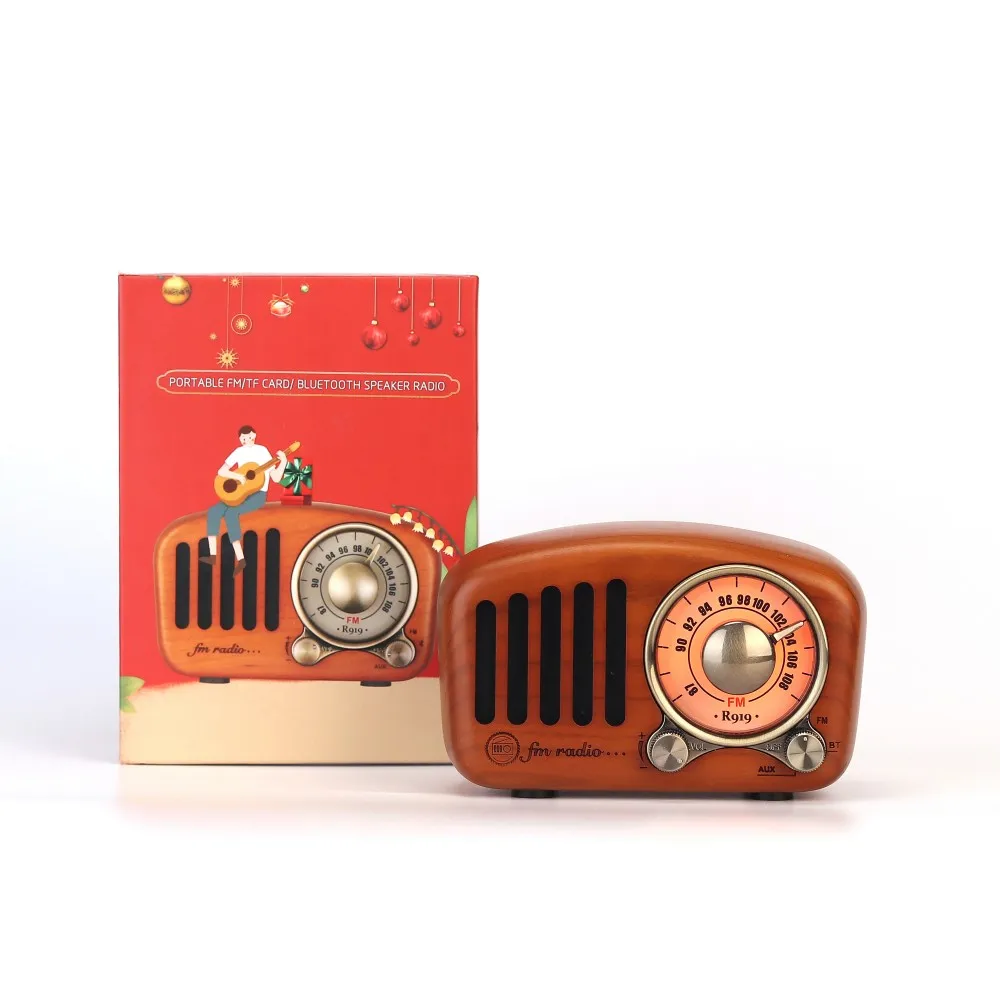 Old Brand Retro Nostalgic Portable Bluetooth Audio Speaker High Quality Wooden Wireless USB Socket Solar Powered FM/AM Radio