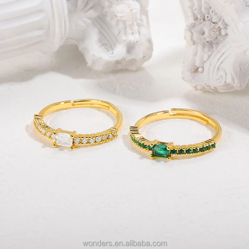 Vintage Style White Green CZ Iced Out Zircon Decor Ring Gold Women Cubic Zirconia Rings