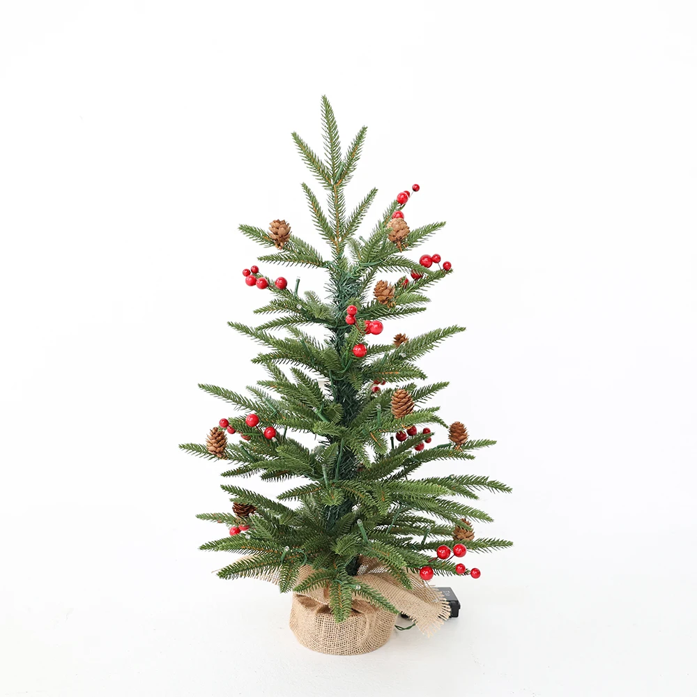 Wholesale 2ft 60cm Decorative Artificial Table Mini Christmas Tree  with Pine Cone And Red berry