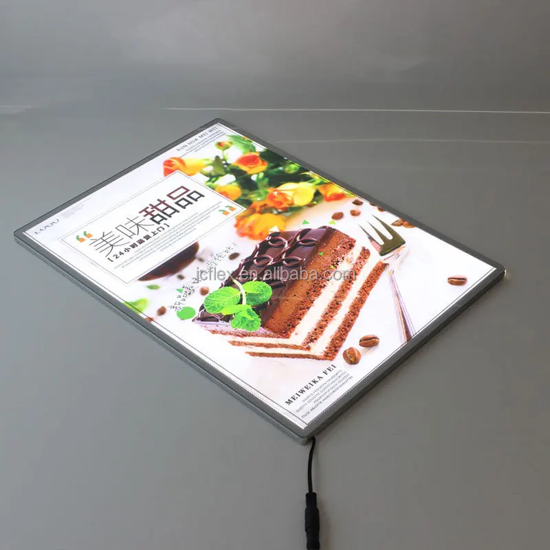 Newest A4 Custom LED Advertising Light Box Tempered Glass Photo Display Slim Thin Aluminum Poster Frame 12V Power Square