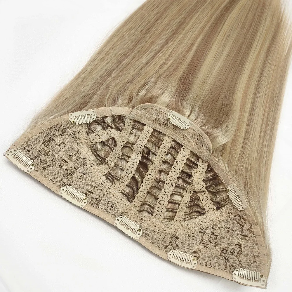 Luxury Top Quality Wholesale Double Drawn Remy Human Hair Extension Balayage Color Stick Clip In Half Wig