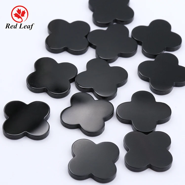 Redleaf Wholesale Black Onyx agate stones Clover Four Leaf Clover Stone For Jewelry Making
